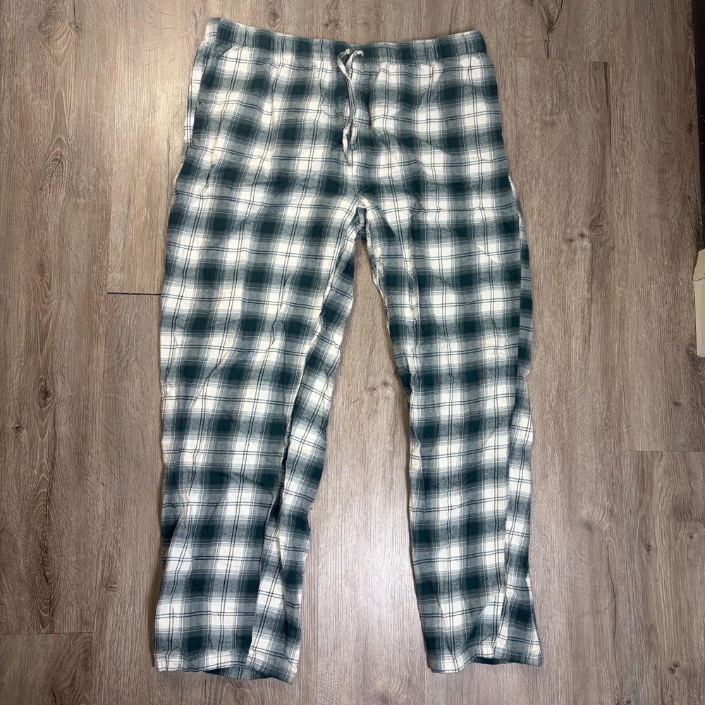 Lands End Mens Flannel Pajama Pants XL/T Green Plaid 100% Cotton Relaxed Fit